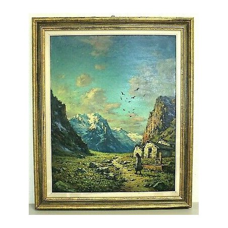 ANTICO QUADRO Giovanni Bossone PAESAGGIO MONTANO VEDUTA ALTA VALLE ANZASCA  '900