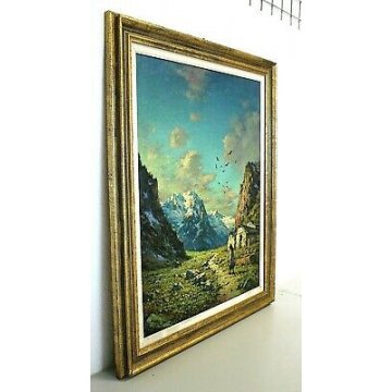 ANTICO QUADRO Giovanni Bossone PAESAGGIO MONTANO VEDUTA ALTA VALLE ANZASCA  '900