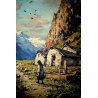 ANTICO QUADRO Giovanni Bossone PAESAGGIO MONTANO VEDUTA ALTA VALLE ANZASCA  '900