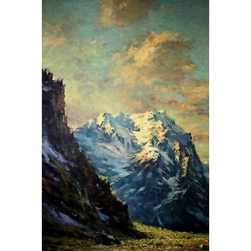 ANTICO QUADRO Giovanni Bossone PAESAGGIO MONTANO VEDUTA ALTA VALLE ANZASCA  '900