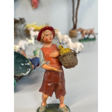 ANTICO LOTTO RELIGIOSO STATUINE PRESEPE 42 PZ C.C MILANO CONFALONIERI GESSO OLD