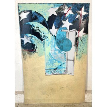 STAMPA MULTIPLO MARIO SCHIFANO "FINESTRA" ARTE CONTEMPORANEA QUADRO EPOCA 1970