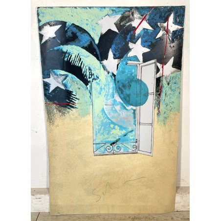 STAMPA MULTIPLO MARIO SCHIFANO "FINESTRA" ARTE CONTEMPORANEA QUADRO EPOCA 1970