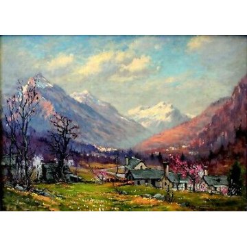 ANTICO QUADRO Rino Stringara PAESAGGIO MONTANO MASERA CISTELLA FORMAZZA '900 
