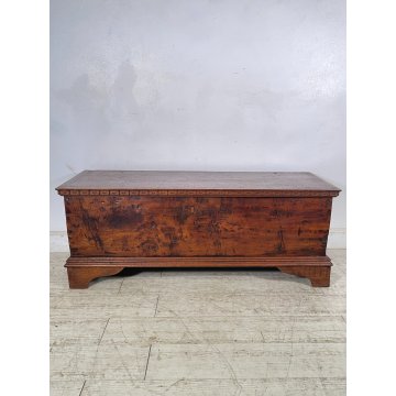 ANTICA CASSAPANCA INTARSIATA LEGNO ABETE EPOCA 1800 PIEMONTESE BAULE MANIGLIE