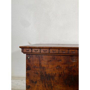 ANTICA CASSAPANCA INTARSIATA LEGNO ABETE EPOCA 1800 PIEMONTESE BAULE MANIGLIE
