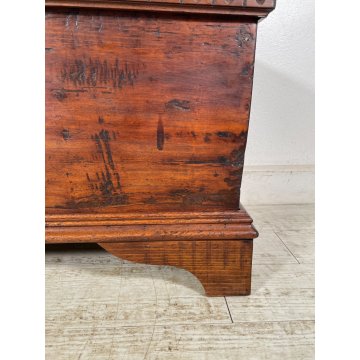 ANTICA CASSAPANCA INTARSIATA LEGNO ABETE EPOCA 1800 PIEMONTESE BAULE MANIGLIE