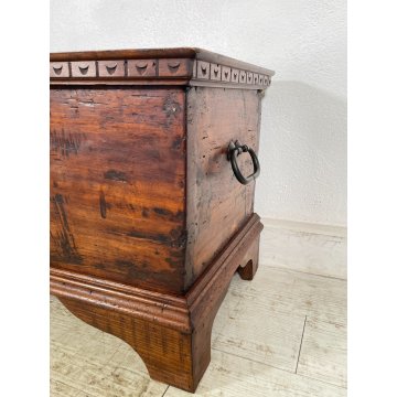ANTICA CASSAPANCA INTARSIATA LEGNO ABETE EPOCA 1800 PIEMONTESE BAULE MANIGLIE