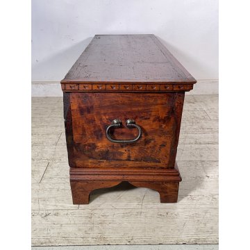 ANTICA CASSAPANCA INTARSIATA LEGNO ABETE EPOCA 1800 PIEMONTESE BAULE MANIGLIE