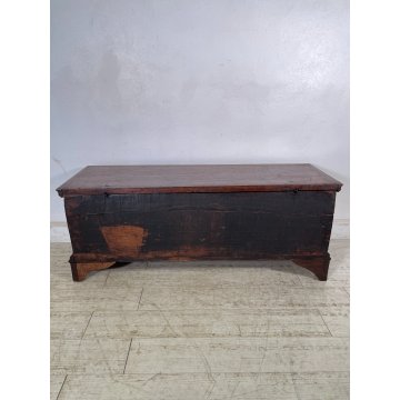 ANTICA CASSAPANCA INTARSIATA LEGNO ABETE EPOCA 1800 PIEMONTESE BAULE MANIGLIE