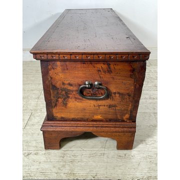 ANTICA CASSAPANCA INTARSIATA LEGNO ABETE EPOCA 1800 PIEMONTESE BAULE MANIGLIE
