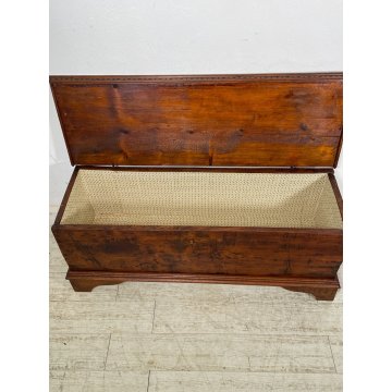 ANTICA CASSAPANCA INTARSIATA LEGNO ABETE EPOCA 1800 PIEMONTESE BAULE MANIGLIE