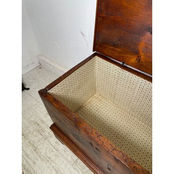 ANTICA CASSAPANCA INTARSIATA LEGNO ABETE EPOCA 1800 PIEMONTESE BAULE MANIGLIE