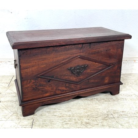 ANTICA PICCOLA CASSAPANCA legno PIOPPO 58 cm epoca 1900 OLD WOOD CHEST FORMELLA