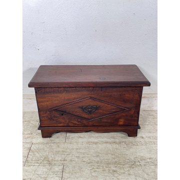 ANTICA PICCOLA CASSAPANCA legno PIOPPO 58 cm epoca 1900 OLD WOOD CHEST FORMELLA