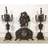 ANTICO TRITTICO ANTIMONIO BRONZATO MARMO Orologio Parigina 2 CANDELABRO 1800