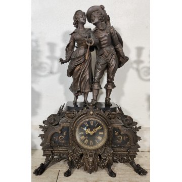 ANTICO TRITTICO ANTIMONIO BRONZATO MARMO Orologio Parigina 2 CANDELABRO 1800