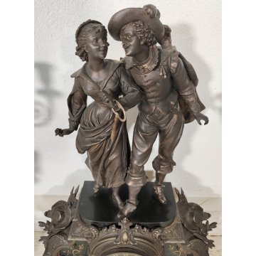 ANTICO TRITTICO ANTIMONIO BRONZATO MARMO Orologio Parigina 2 CANDELABRO 1800