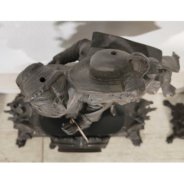 ANTICO TRITTICO ANTIMONIO BRONZATO MARMO Orologio Parigina 2 CANDELABRO 1800