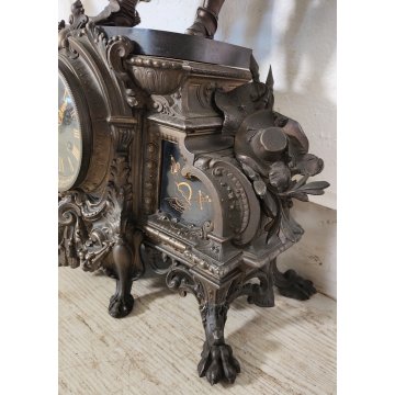 ANTICO TRITTICO ANTIMONIO BRONZATO MARMO Orologio Parigina 2 CANDELABRO 1800