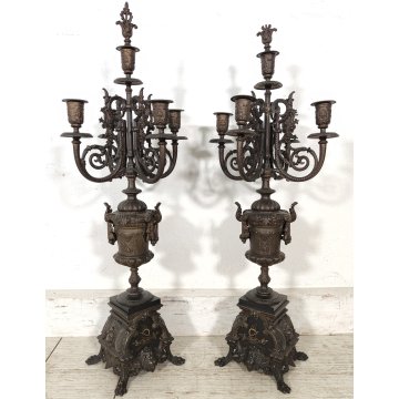 ANTICO TRITTICO ANTIMONIO BRONZATO MARMO Orologio Parigina 2 CANDELABRO 1800