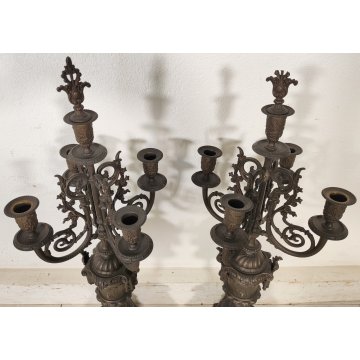 ANTICO TRITTICO ANTIMONIO BRONZATO MARMO Orologio Parigina 2 CANDELABRO 1800