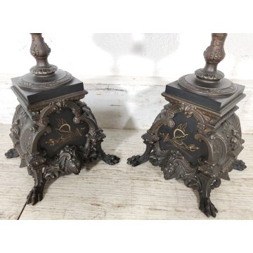 ANTICO TRITTICO ANTIMONIO BRONZATO MARMO Orologio Parigina 2 CANDELABRO 1800
