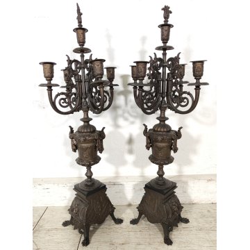 ANTICO TRITTICO ANTIMONIO BRONZATO MARMO Orologio Parigina 2 CANDELABRO 1800
