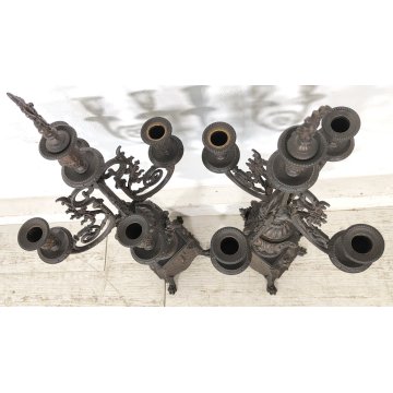 ANTICO TRITTICO ANTIMONIO BRONZATO MARMO Orologio Parigina 2 CANDELABRO 1800