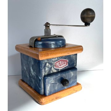 ANTICO MACINA CAFFE MACININO FRABER AZZURRO BLU COFFEE GRINDER Kaffeemühle LEGNO