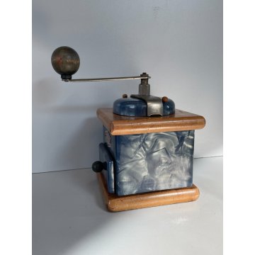 ANTICO MACINA CAFFE MACININO FRABER AZZURRO BLU COFFEE GRINDER Kaffeemühle LEGNO