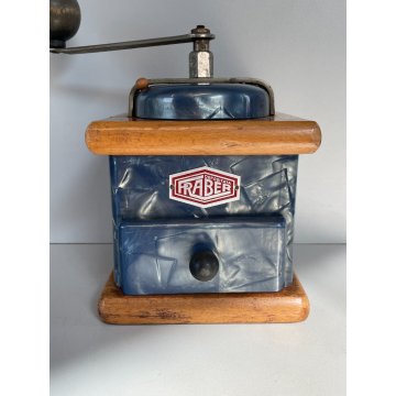 ANTICO MACINA CAFFE MACININO FRABER AZZURRO BLU COFFEE GRINDER Kaffeemühle LEGNO