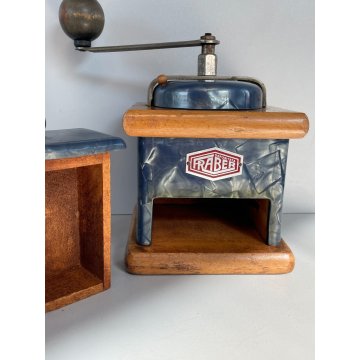 ANTICO MACINA CAFFE MACININO FRABER AZZURRO BLU COFFEE GRINDER Kaffeemühle LEGNO