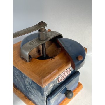 ANTICO MACINA CAFFE MACININO FRABER AZZURRO BLU COFFEE GRINDER Kaffeemühle LEGNO