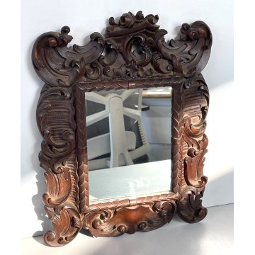ANTICA PICCOLA SPECCHIERA BAROCCA epoca 1900 OLD SPECCHIO CORNICE LEGNO 54X44 cm