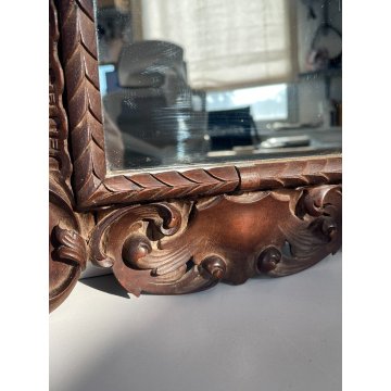 ANTICA PICCOLA SPECCHIERA BAROCCA epoca 1900 OLD SPECCHIO CORNICE LEGNO 54X44 cm