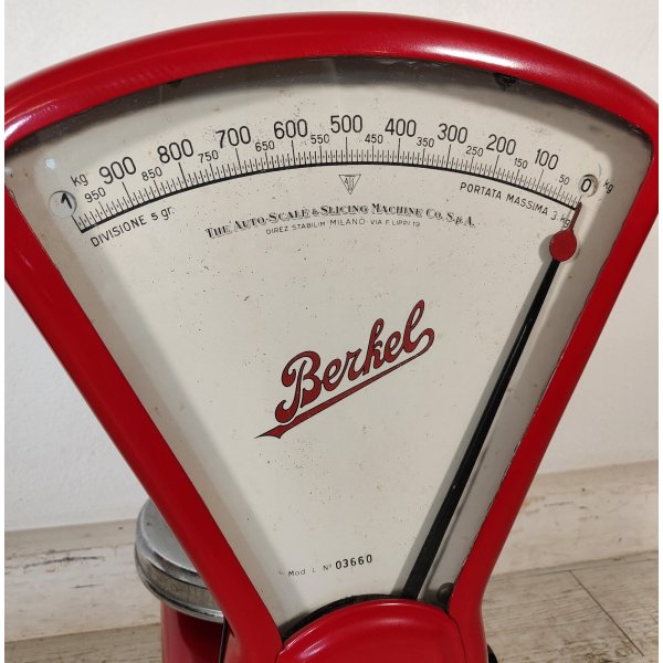 BERKEL Bilancia 1 PIATTO colore ROSSO portata 3 kg PESO div. 5 gr VINTAGE SCALE