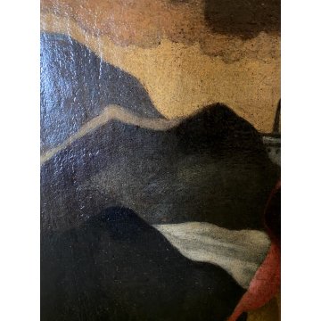 GRANDE DIPINTO OLIO GESU' CROCIFISSO MARIA MADDALENA SOLE LUNA RELIGIOSO '600