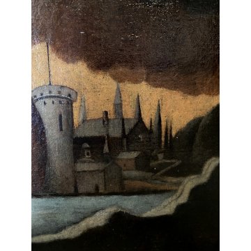GRANDE DIPINTO OLIO GESU' CROCIFISSO MARIA MADDALENA SOLE LUNA RELIGIOSO '600