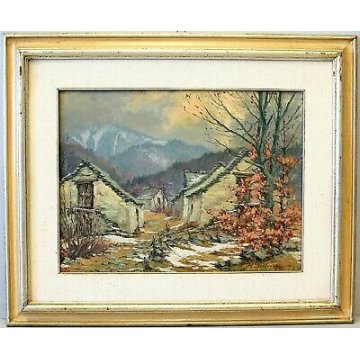 ANTICO QUADRO Rino Stringara PAESAGGIO MONTANO ALPEGGIO MACUGNAGA FORMAZZA '900