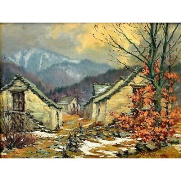 ANTICO QUADRO Rino Stringara PAESAGGIO MONTANO ALPEGGIO MACUGNAGA FORMAZZA '900