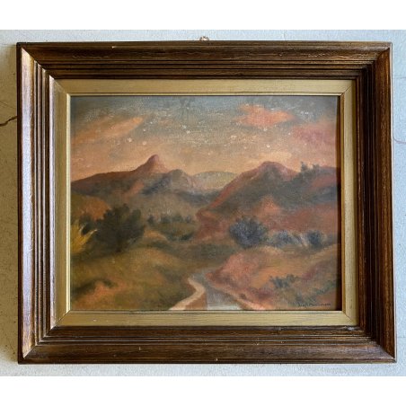 QUADRO DIPINTO OLIO TAVOLA Dante Montanari PAESAGGIO COLLINARE RUSCELLO '900