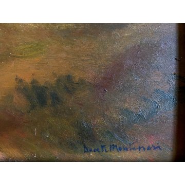 QUADRO DIPINTO OLIO TAVOLA Dante Montanari PAESAGGIO COLLINARE RUSCELLO '900