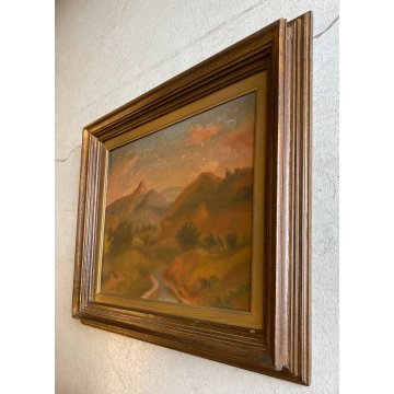 QUADRO DIPINTO OLIO TAVOLA Dante Montanari PAESAGGIO COLLINARE RUSCELLO '900