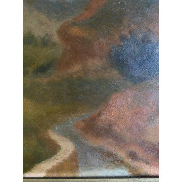 QUADRO DIPINTO OLIO TAVOLA Dante Montanari PAESAGGIO COLLINARE RUSCELLO '900