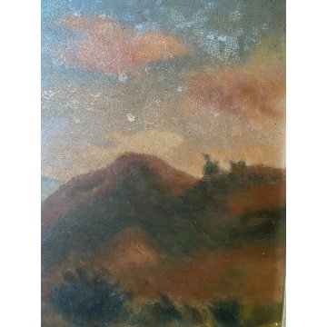 QUADRO DIPINTO OLIO TAVOLA Dante Montanari PAESAGGIO COLLINARE RUSCELLO '900