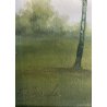 ANTICO DIPINTO OLIO CARTONE VEDUTA PAESAGGIO CAMPAGNA BRUGHIERA ALBERI VERDE 900