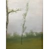 ANTICO DIPINTO OLIO CARTONE VEDUTA PAESAGGIO CAMPAGNA BRUGHIERA ALBERI VERDE 900