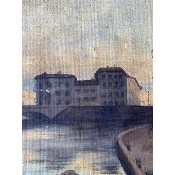 ANTICO QUADRO OLIO TELA ATTR. Achille Cattane VEDUTA DARSENA PORTA TICINESE '800