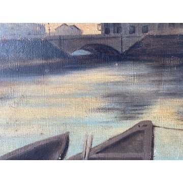 ANTICO QUADRO OLIO TELA ATTR. Achille Cattane VEDUTA DARSENA PORTA TICINESE '800